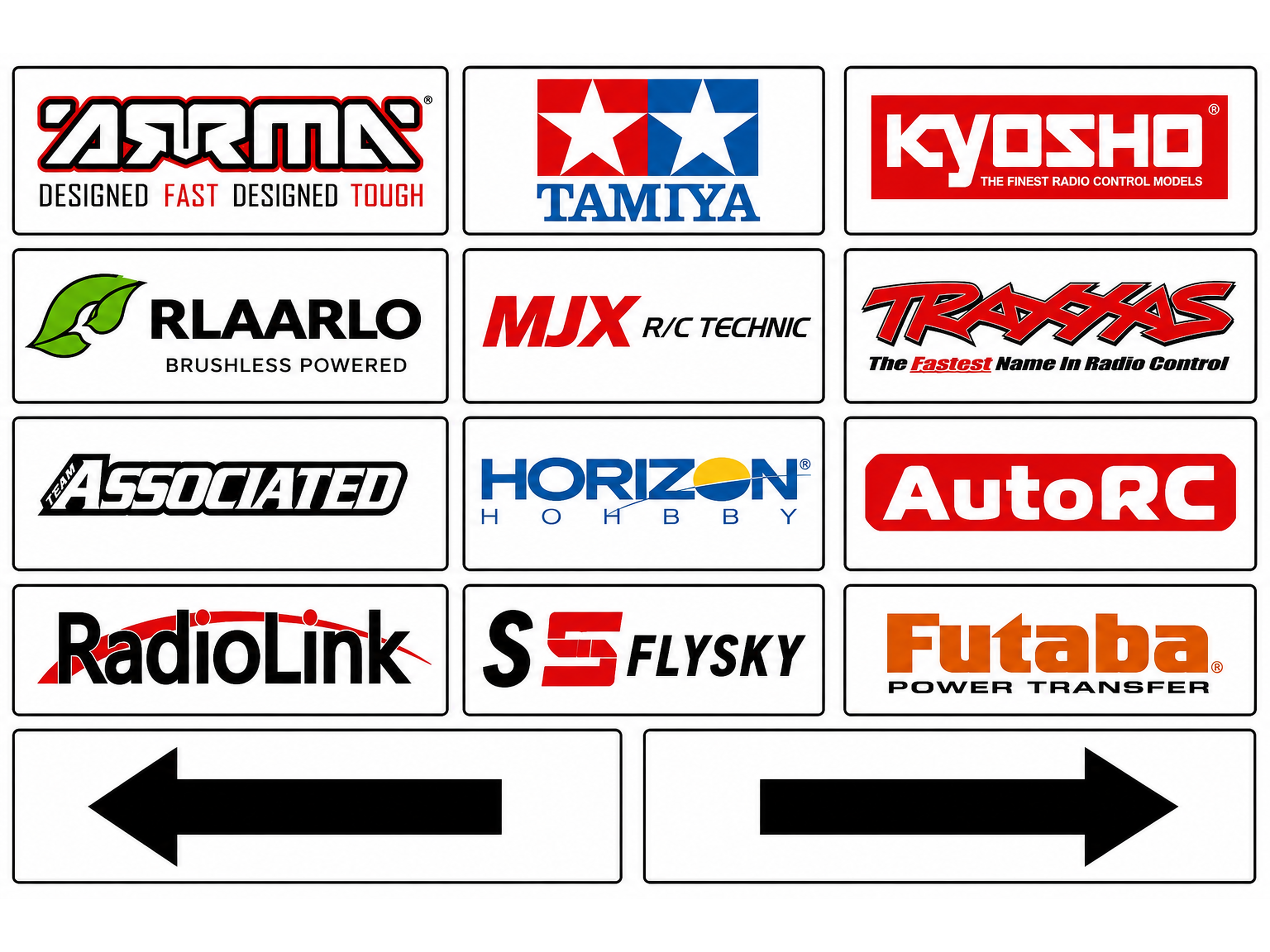 Printable RC rally billboard sheet with brand boards and arrows